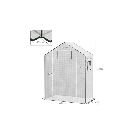 Housse de serre blanche en film PE 140 x 73 x 190 cm avec protection UV, porte enroulable et fenêtre latérale pour jardin et potager (1/5)
