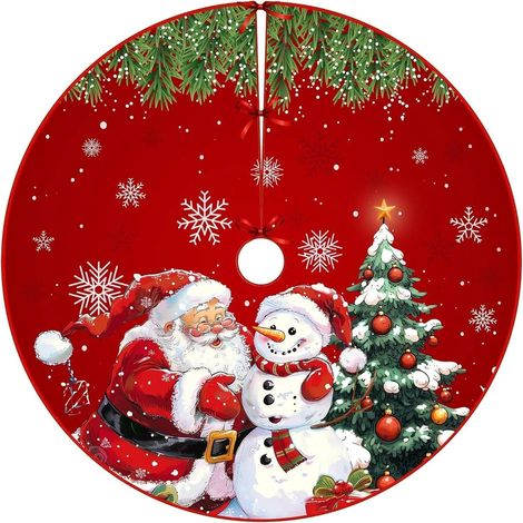 Tapis sapin de Noël - Tapis sapin de Noël rouge - 122 cm - Décorations de Noël et du Nouvel An - Contient des motifs de (1/4)