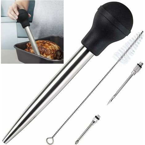 Poire à jus en Acier Inoxydable et Caoutchouc de qualité Alimentaire avec injecteur de Marinade et Brosse pour Nettoyage Facile (1/4)