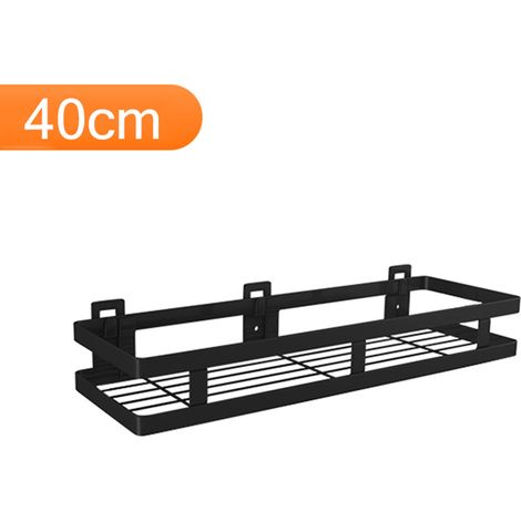 Étagère murale flottante en acier inoxydable noir pour cuisine et salle de bain, disponible en différentes tailles. (1/3)
