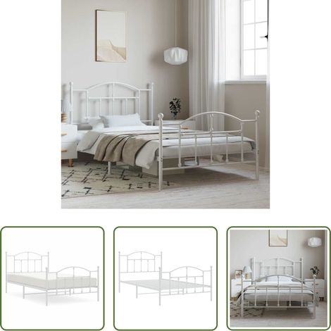 vidaXL Lit avec tête et pied -  Cadre de lit métal sans matelas et pied de lit blanc 100x200 cm (1/5)