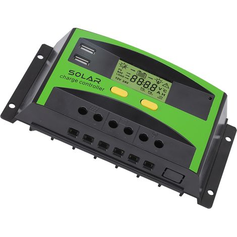 Régulateur Solaire PWM 12V/24V 30A avec Double USB, Écran LCD et Boutons pour Jardin Maison - 360W/720W (1/5)