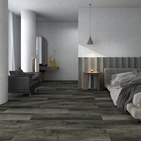Parquet PVC clipsable SPC 0.5mm sup., design massif, compatible chauffage au sol, surface 2.554m² - 112x22,8x0,5cm - Noir