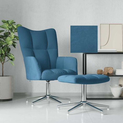 Relaxsessel mit Hocker Blau Samt vidaXL (1/5)