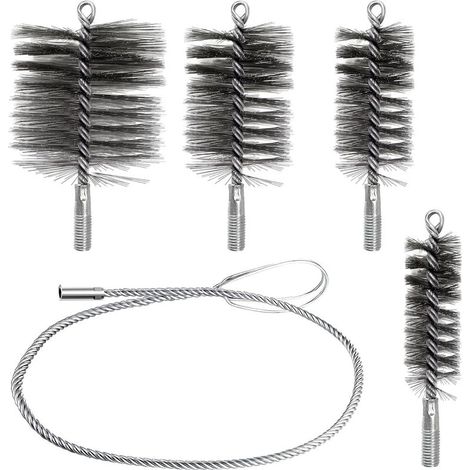 4 Pièces Kit de Ramonage Poils Forts, Grande Facilité D'utilisation, Brosse pour Tuyau de Poêle Nettoyage de Tuyaux et Elimination de la Rouille, Kit Ramonage Poele Pellet 30mm 50mm 80mm 150mm (1) (1/5)