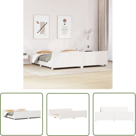 The Living Store Massivholzbett ohne Matratze Weiß 180x200 cm Kiefernholz - Holzbett - Kiefernholzbett - Massives Holzbett - Weißes Bett - Boxspringbetten (1/5)