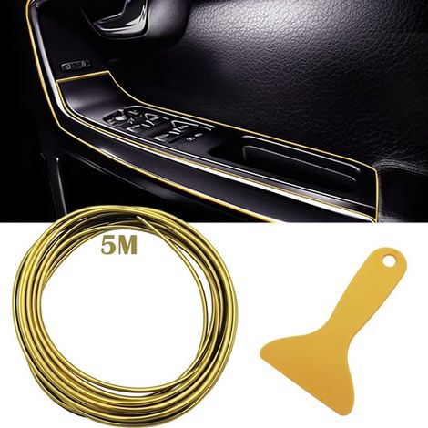 Tira decorativa de 5 metros para interiores de automóviles, tira de acabado interior universal de PVC flexible, tira decorativa para automóviles (chapada en oro). (1/4)