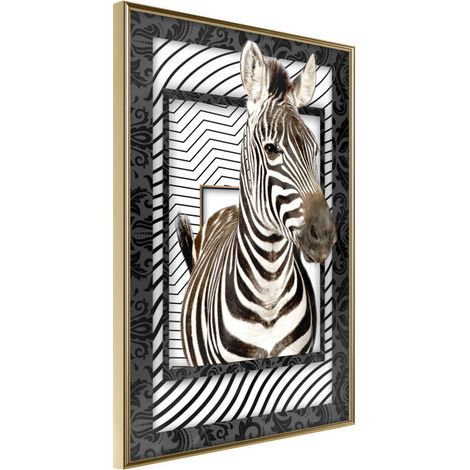 Affiche Murale Encadrée "Zebra in the Frame" 30 x 42 cm Or