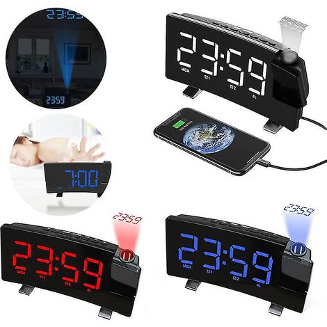 Réveil projecteur numérique avec grand projecteur LED et double alarme puissante, idéal pour les gros dormeurs, les enfants et les personnes âgées. (1/4)