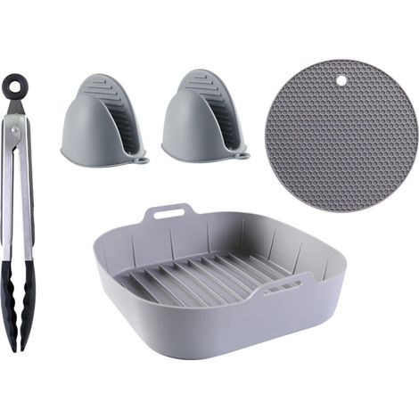 Accessori in silicone per friggitrice ad aria - 8.1 Fodere in silicone riutilizzabili per friggitrice ad aria con guanti, pinze, tappetino isolante, 5 pezzi, silicone riutilizzabile per friggitrice ad (1/5)