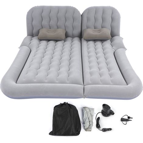 2-in-1 Multifunktionale aufblasbare Reisematratze, weiches, beflocktes PVC-Ruhekissen für Auto und SUV, Grau