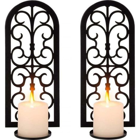 Lot de 2 bougeoirs muraux en métal à suspendre pour salon, salle de bain, couloir, entrée, cheminé (1/4)