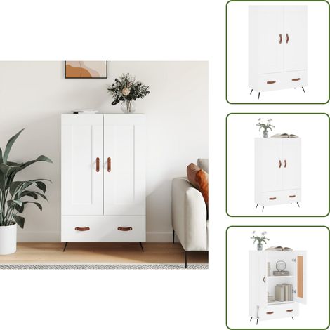 Buffet haut blanc 69,5x31x115 cm bois d'ingénierie - Buffet Design Moderne - Meuble Rangement Cuisine - Armoire Blanche - Buffet En Bois D'ingénierie - Buffet Salon