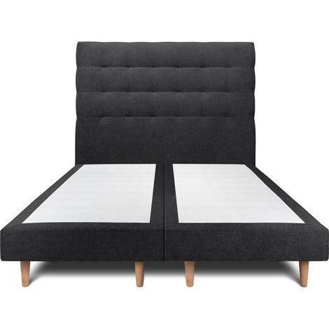 Lit 180x200cm avec tête de lit capitonnée tissu et double sommier tapissier noir Hauteur totale : 29cm (1/5)