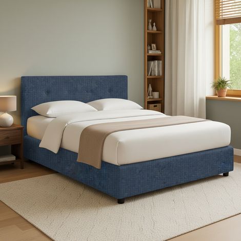 Letto Matrimoniale Preston, Sfoderabile, Contenitore Made in Italy, blu (1/5)
