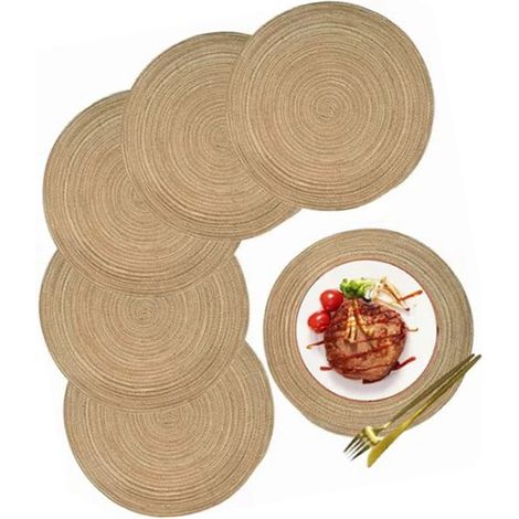 Rundes Platzset, rutschfest, hitzebeständig, isolierend, dekorativ, gewebt, für Zuhause oder Café, natürlich, 30 cm (11,8 Zoll) (1/5)