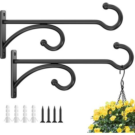 2 ganchos para plantas de 20 cm (8 pulgadas)，Gancho para plantas，Gancho para flores，Soporte para colgar plantas，Negro (1/5)