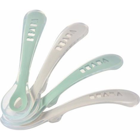 Set of 4 silicone spoons for second age. velvet grey/sage green (1/3)