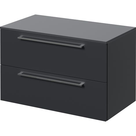 Napoli 460 Gloss Grey 800mm Wall Mounted 2 Drawer Vanity Unit for Countertop Basins - 800mm - Chrome 480mm Handle