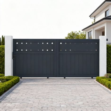 Portail coulissant aluminium 340x140 cm anthracite motorisable (1/5)