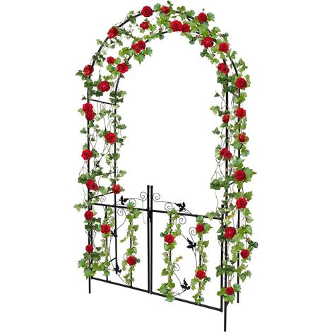 Garden Arch with Gate, Heavy Duty Metal Arbor for Climbing Plants Roses Vines Climbing Stand for Lawn Patio Outdoor Decor (1/5)