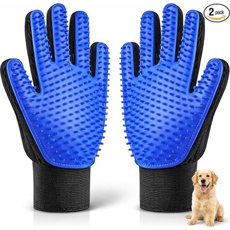 Pet Grooming Glove for Dogs & Cats – Deshedding Brush Mitt with Soft Silicone Bristles, Works on Short & Long Fur, 1 Pair