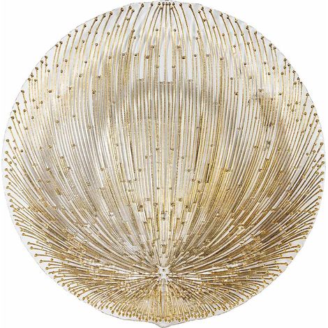 Assiettes rondes en verre alimentaire à décor cascade dorée, lot de 2, diam. 33 cm