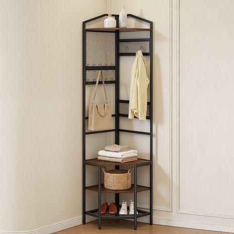 Meuble d'Entrée 181 cm, Porte Manteaux avec Étagère de Rangement et Crochets, pour Vêtements Chaussures Couloir Chambre Dressing, Vestiaire d'Angle Autoportant, avec Système Anti-basculement (1/5)