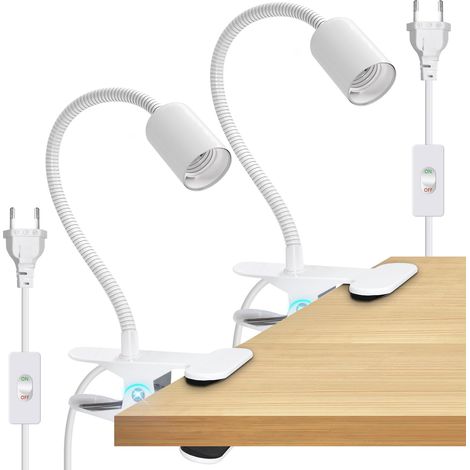 Lampe à Pince E27, 2PCS Lampe Pince pour Lit, Douille Ampoule E27 avec Interrupteur et 220cm Cable, Lampe de Lecture avec Clip Métal, Lampe de Lecture à Col De Cygne épaissie de 35cm, pour Table (1/5)