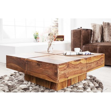 MEUBLER DESIGN Table Basse Design Massive Bolt 80cm Sheesham Stone Finish Fait Main, Style ,  x  x  cm