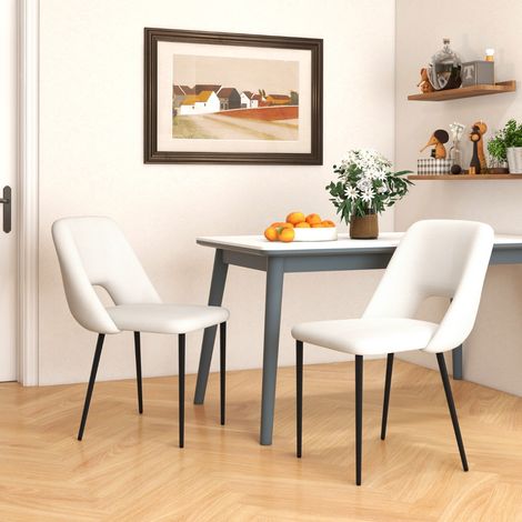 Ensemble de 2 Chaises de Salle à Manger Chaise Rembourrée Moderne avec Dossier Creux Pieds en Métal Blanc (1/2)