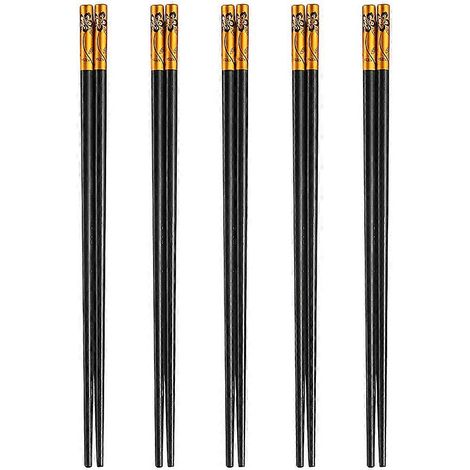 Baguettes réutilisables, lot de 5 paires de baguettes en fibre de verre, baguettes chinoises, antidérapantes, faciles à utiliser - Dorées (1/5)
