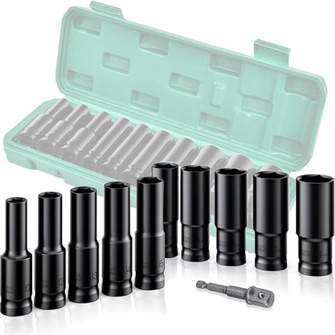 1/2" Deep Impact Socket Set 10 Pieces Heavy Duty Metric Wrench 10mm-24mm Engine Repair Tool for Tractor Trucks (1/5)
