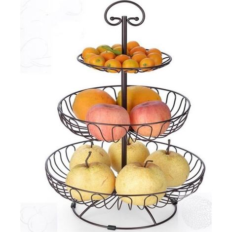 Présentoir à fruits métal biscuits Corbeille à étage Panier à fruits légumes noir anniversaire mariage présentoir à gâteau macarons (1/3)