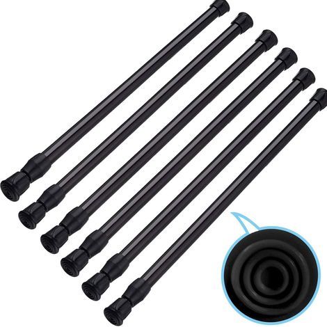 Set mit 6 ausziehbaren Gardinenstangen, kein Bohren erforderlich, für Kleiderschrank, Badezimmer, Küche (Schwarz, 30-50 cm) (1/5)
