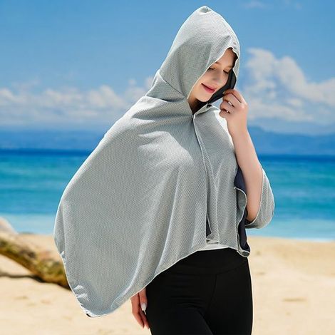 Ampio e fresco berretto da lavaggio piatti con protezione solare per collo e schiena. Realizzato in tessuto traspirante, ideale per le giornate di sole. Unisex. Grigio. (1/5)