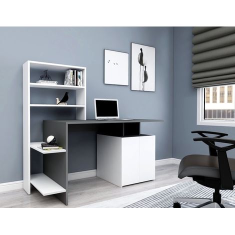 Bureau, armoire et étagère Kasini Bois Blanc et Anthracite (1/5)