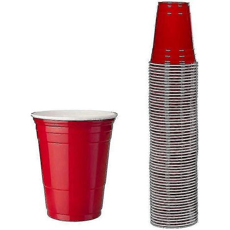 Lot de 50 gobelets jetables rouges en plastique de 450 ml, parfaits pour les fêtes, les bars et restaurants, et pour la maison. Haute qualité. (1/5)