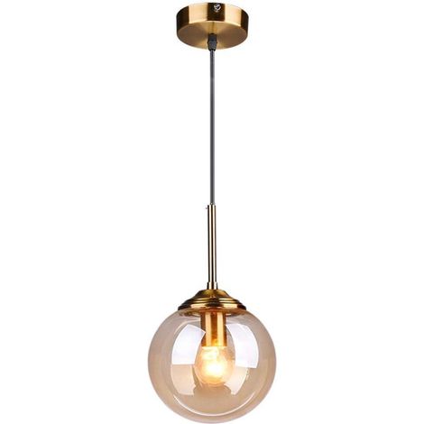 Lustre globe en verre vintage, ferrures en laiton, lumière chaude E27, convient pour salle à manger et chambre (lumière simple, ambre) (1/5)