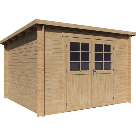 Abri de jardin en bois monopente "Rowan" - 9,5 m² - 28 mm - Beige (1/4)