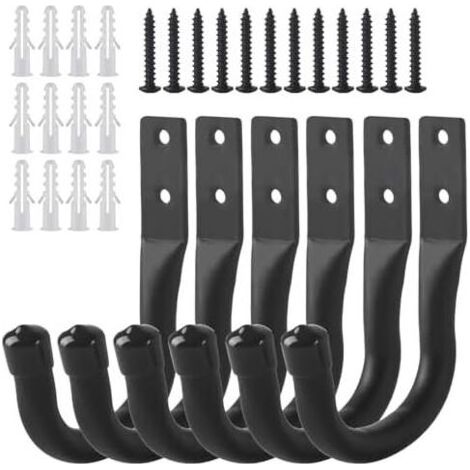 6 Pcs Crochet Mural Garage, Support Velo Noirs, Accroche Murale, Crochets de Rangement pour échelle Garage en J, Muraux Robustes Vélos Outils électriques - crochets garage (1/5)