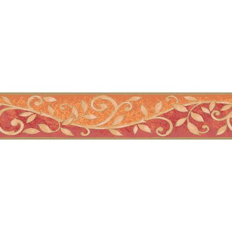 A.S. Creations – Frise murale cuisine rouge et orange – Motif feuille beige – Papier peint haute qualité pour couloir et entrée – Collection Only Borders 10 (1/3)