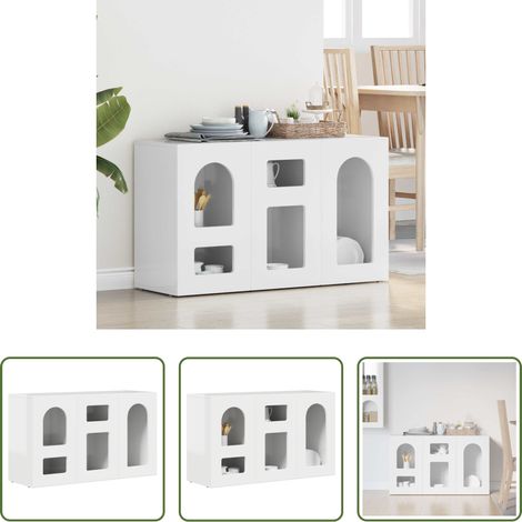 vidaXL Rangement salle à manger - Buffet Blanc brillant 100 x 35 x 59 cm Bois d'ingénierie (1/5)