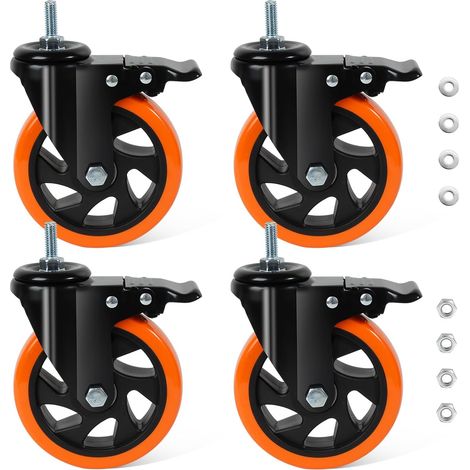 Roulettes pour Meubles à Tige Filetée 10mm×25mm(3/8"-16UNC) Roulette Pivotante avec Frein ¢125mm Roulette Charge Lourde Jusqu'à 700KG (1/5)