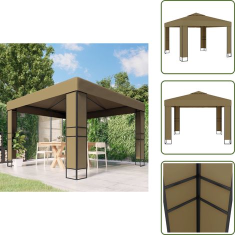 Belvédère avec double toit 3x3x2,7 m Taupe 180 g/m² - Tonnelle Extérieure - Gazebo - Auvent Jardin - Structure Extérieure - Abri Jardin (1/5)