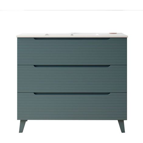 Kibath Mueble de baño con Lavabo BOREAL 80x45 cm acabado AZUL OCEANO mate 3 cajones con patas (1/5)