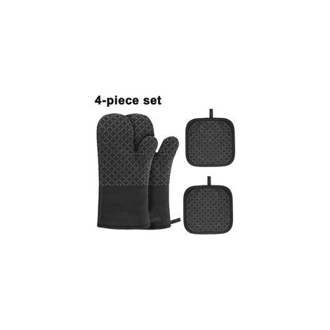 Gants de cuisine/maniques, lot de 4, maniques résistantes à la chaleur jusqu'à 300 °C, maniques de cuisine avec revêtement antidérapant en silicone, idéales pour la cuisson, la pâtisserie et les grill
