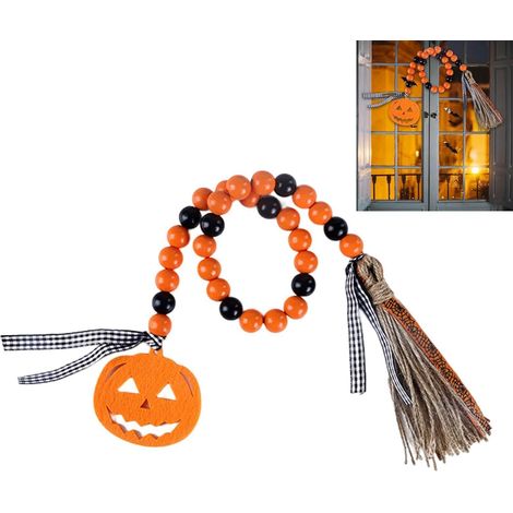 Guirlande de perles en bois avec pompons pour Halloween (1/5)