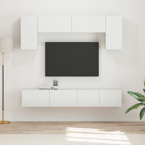 vidaXL Set mobile TV 4 pcs Bianco Lucido Legno multistrato