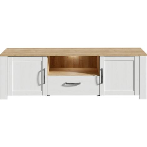 Meuble TV - BOHOL - Blanc - L 166,1 x P 42 x H 51,8 cm - 2 portes + 1 tiroir + 1 niche (1/3)